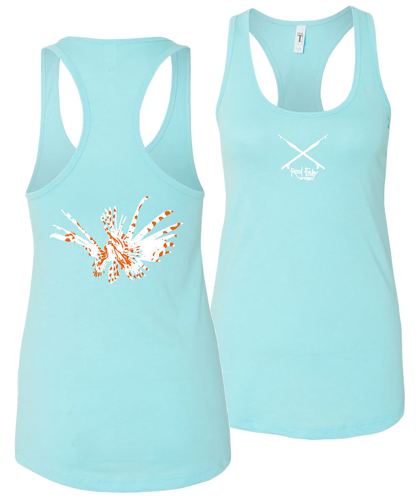 Ladies Lionfish Racerback Tanks - Aqua Blue - Front/Back