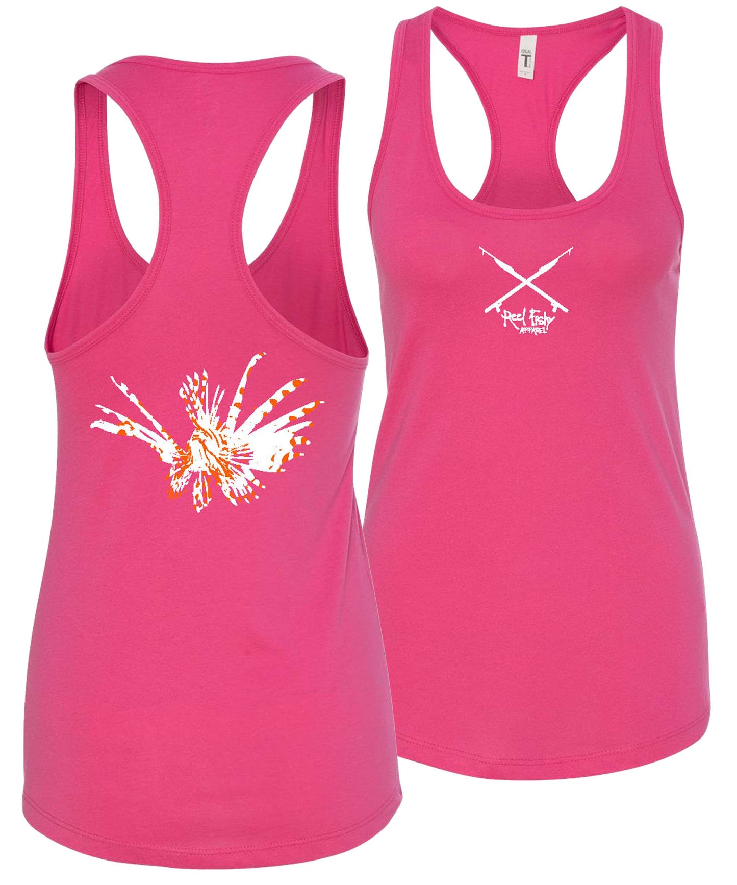 Ladies Lionfish Racerback Tanks - Pink Raspberry - Front/Back
