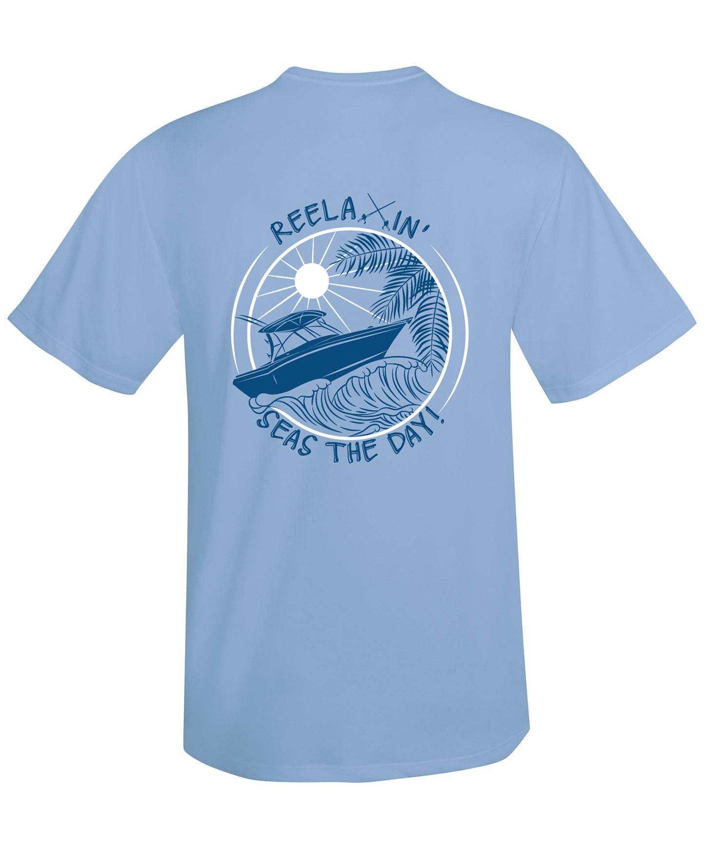 Lt Blue Reelaxin' Performance Dry-Fit Fishing Short Sleeve Shirts, 50+ UPF Sun Protection - Reel Fishy Apparel