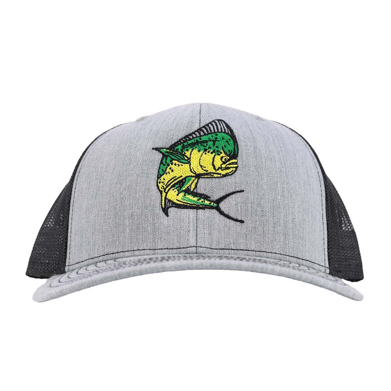 Mahi Fishing Trucker Hat in Heather Gray with Black Mesh by Reel Fishy