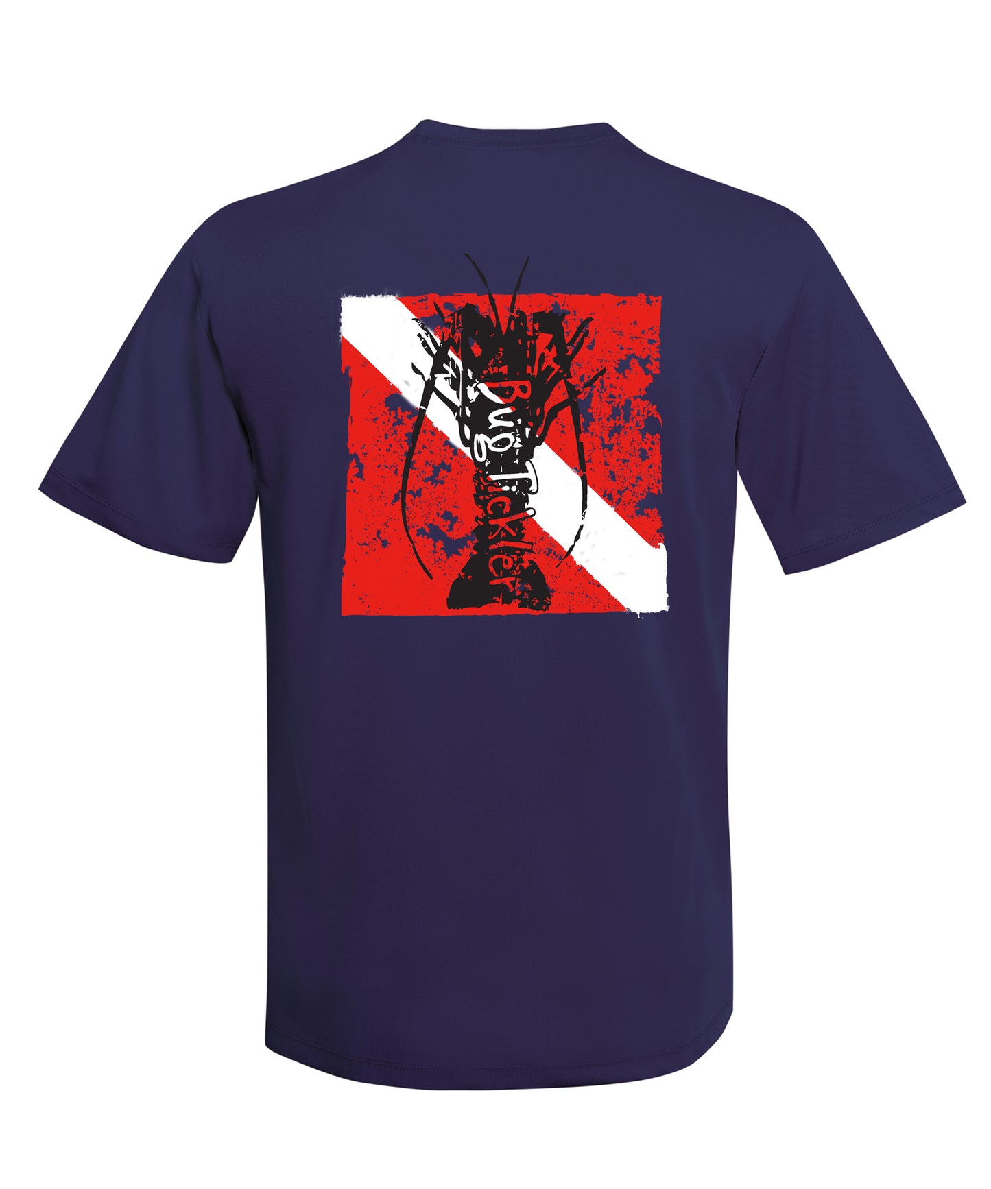 Lobster Performance Dry-Fit Fishing shirts with Sun Protection - "Bug Tickler" Dive Logo - Navy Short Sleeve