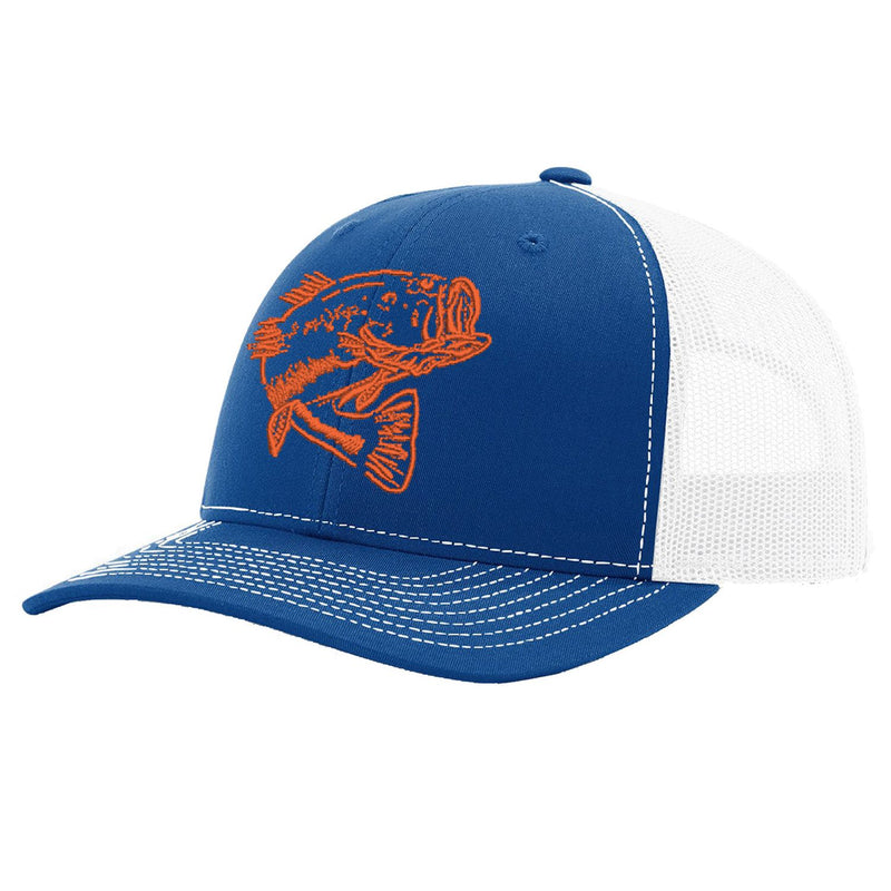 Bass Royal with White Mesh Trucker Hat on Richardson 112 by Reel Fishy Apparel
