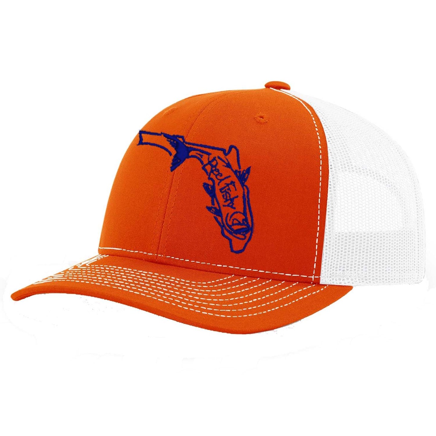 State of Florida Tarpon Trucker Hat in Orange and White mesh by Reel Fishy.