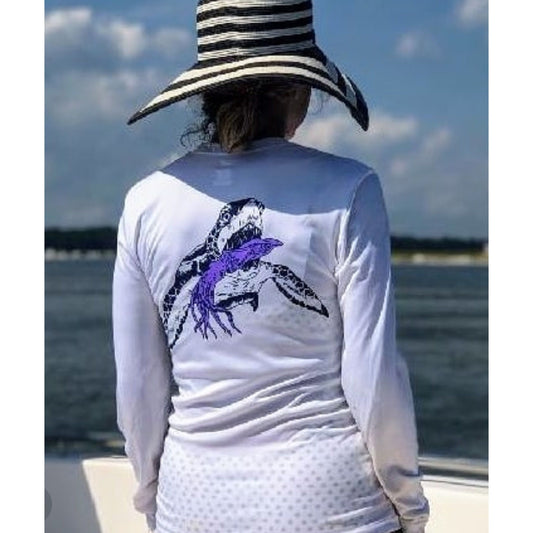 Turtle with Squid Performance Fishing Dry-Fit Long Sleeve with Sun Protection - White