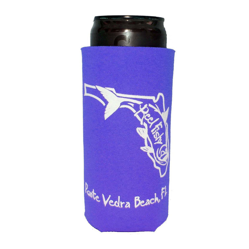 Purple Skinny Koozie with State of Florida Reel Fishy Tarpon Logo