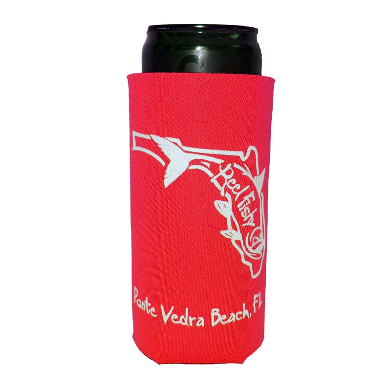 Red Skinny Koozie with State of Florida Reel Fishy Tarpon Logo
