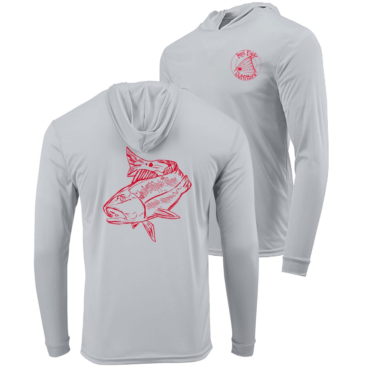 Light gray Redfish dri-fit 50+ sun protection long sleeve hoodie