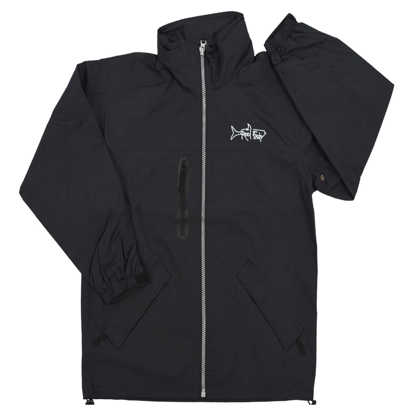 Black Rain Jacket with Reel Fishy Tarpon embroidery