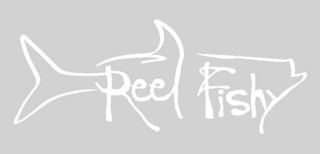 Reel Fishy Tarpon Fishing Vinyl Decal in White 9in
