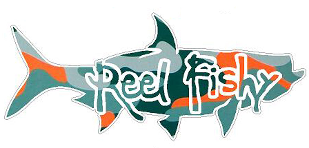 Reel Fishy Tarpon Fishing Vinyl Decal in GrenOrange Camo