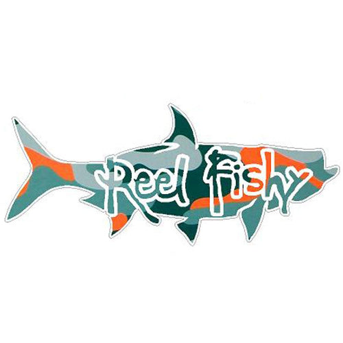 Reel Fishy Tarpon Fishing Vinyl Decal in GrenOrange Camo