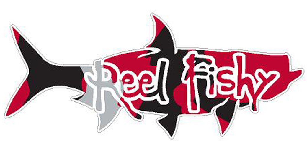 Reel Fishy Tarpon Fishing Vinyl Decal in Black/Red Camo