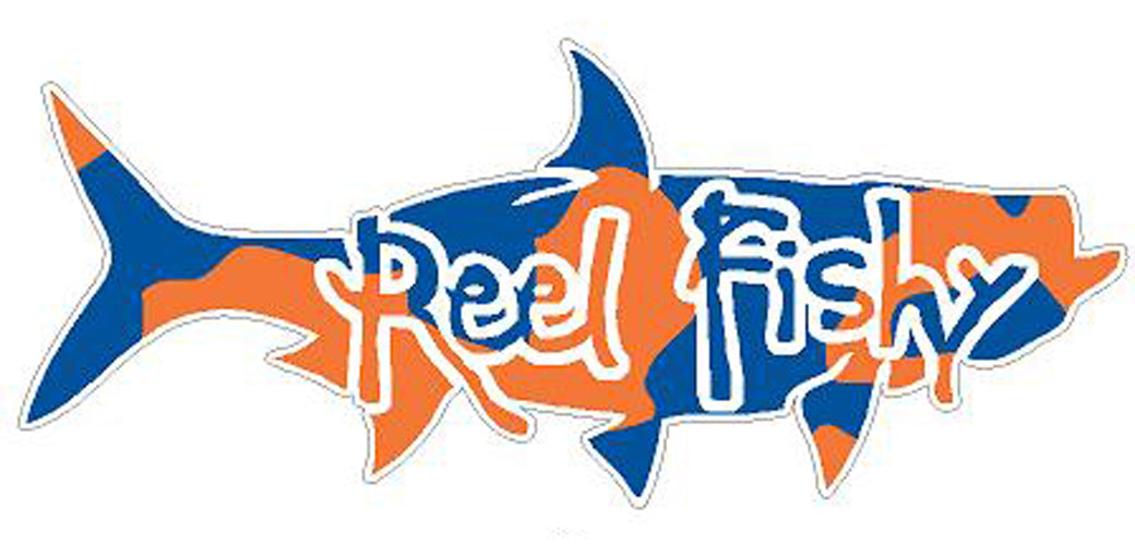 Royal/Orange Camo Tarpon Fishing Decal with Reel Fishy Logo