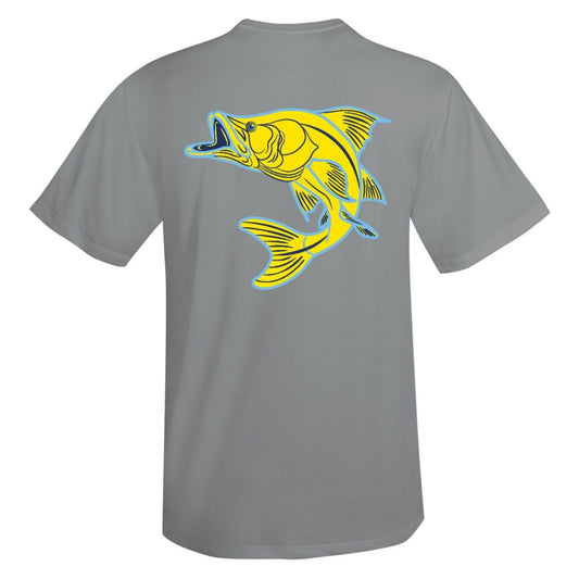 Unisex gray short sleeve performance sun shirt with Snook design