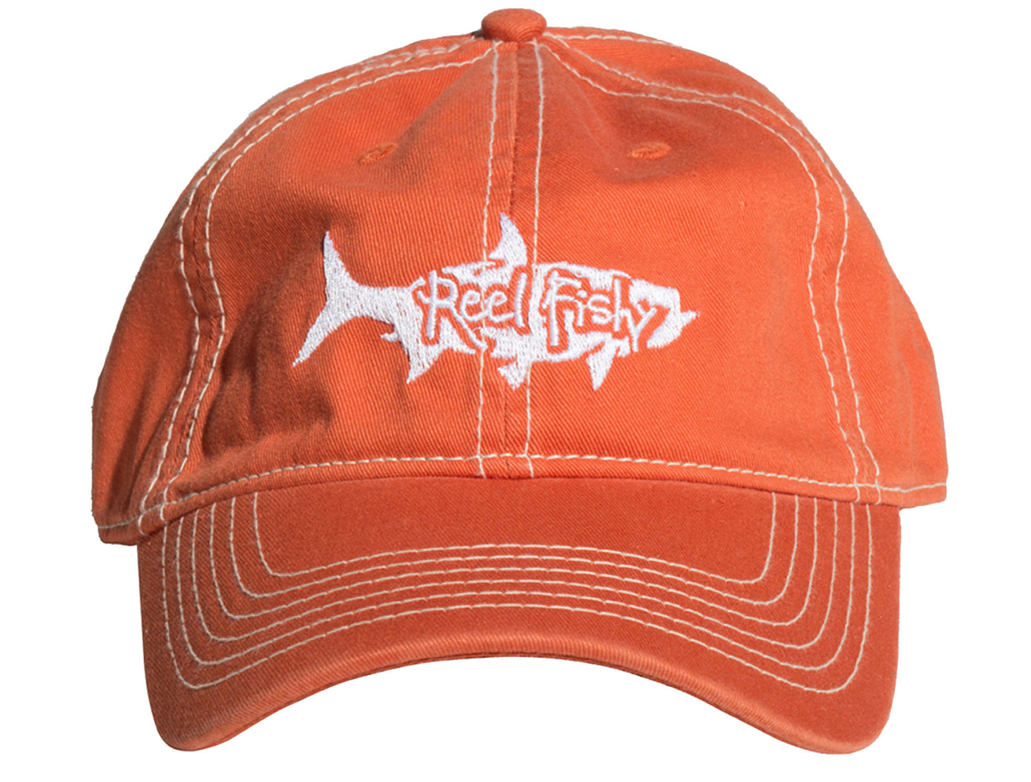 Orange Unstructured Dad Hat with Reel Fishy Tarpon Logo