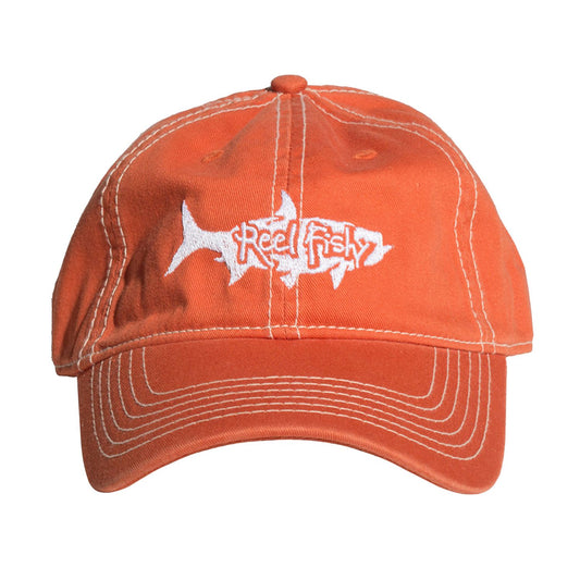Orange Unstructured Dad Hat with Reel Fishy Tarpon Logo