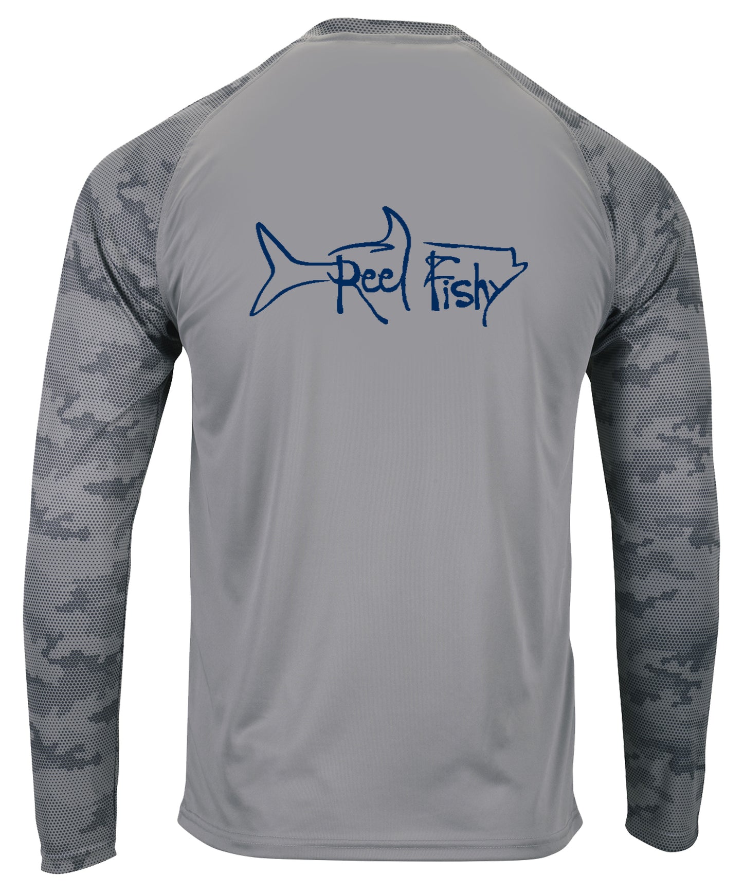 Reel Fishy Tarpon Digital Camo Dry-Fit Long Sleeve Shirt in Medium Gray color with 50+ UPF protection