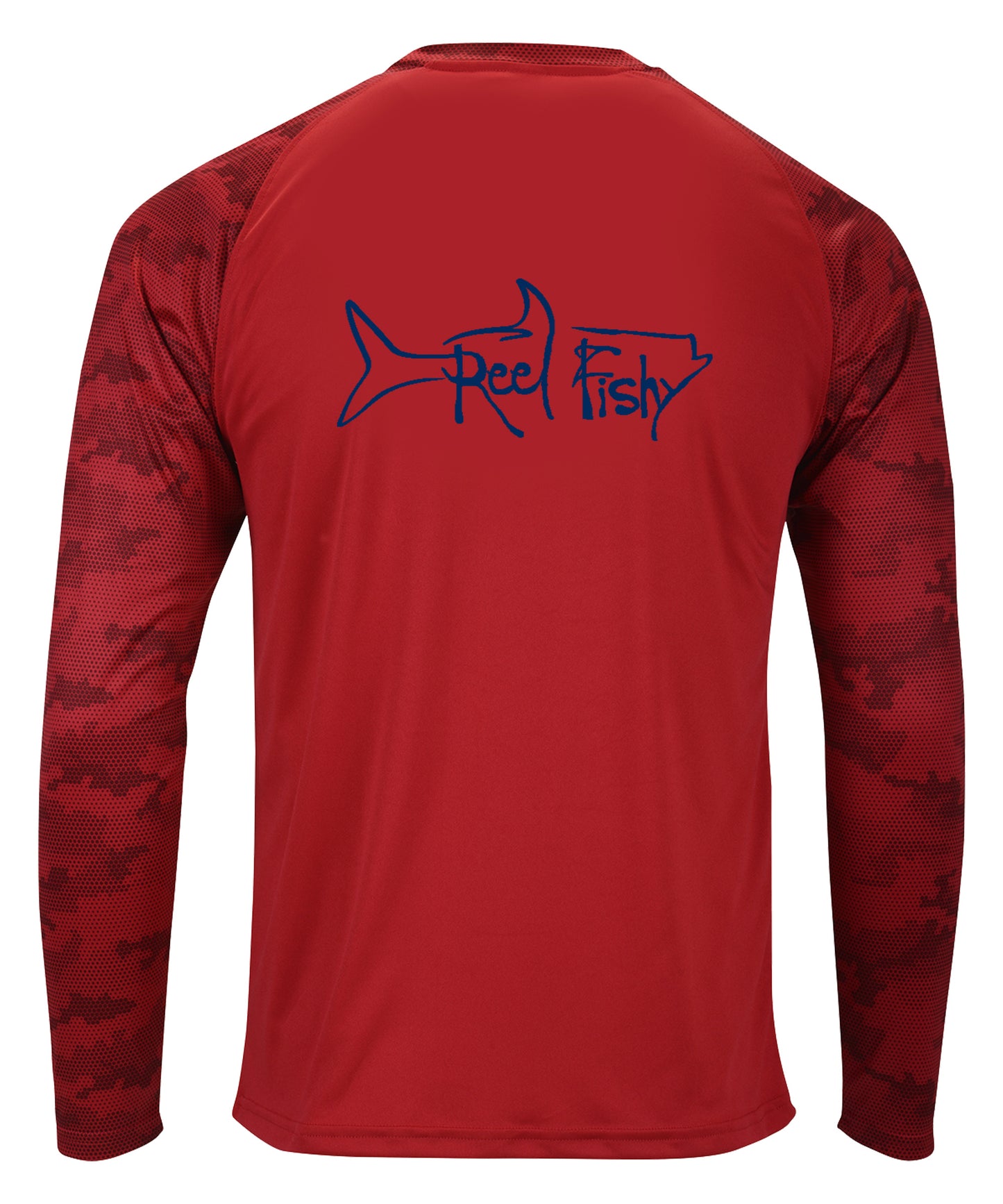 Reel Fishy Tarpon Digital Camo Dry-Fit Long Sleeve Shirt in Red color with 50+ UPF protection