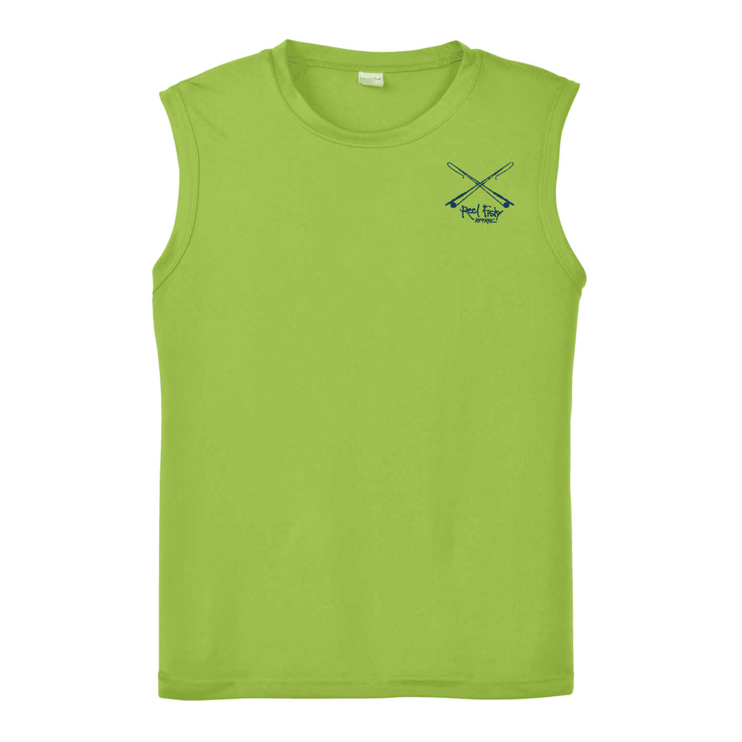 Lime Green Performance Reel Fishy Tarpon Sleeveless Shirt - Front