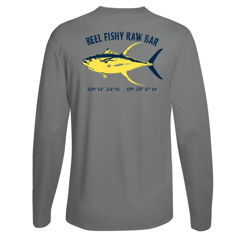 Reel Fishy Raw Bar Tuna Performance Dry-Fit Long Sleeve in Gray