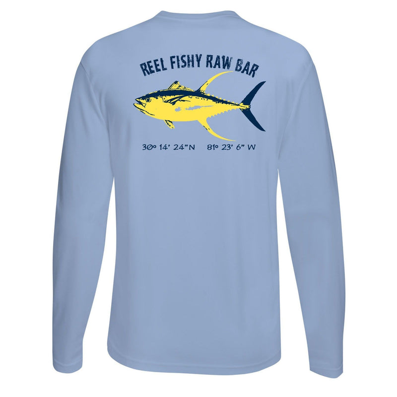 Reel Fishy Raw Bar Tuna Performance Dry-Fit Long Sleeve - Light Blue
