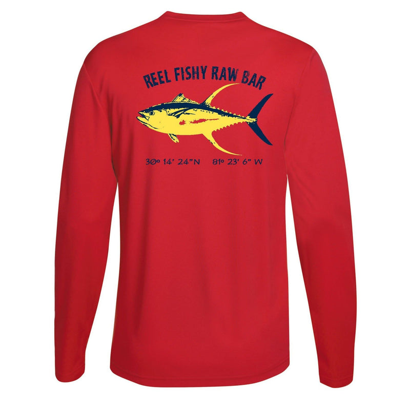 Reel Fishy Raw Bar Tuna Performance Dry-Fit Long Sleeve in Red