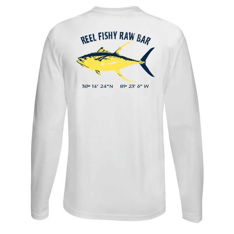 Reel Fishy Raw Bar Tuna Performance Dry-Fit Long Sleeve in White