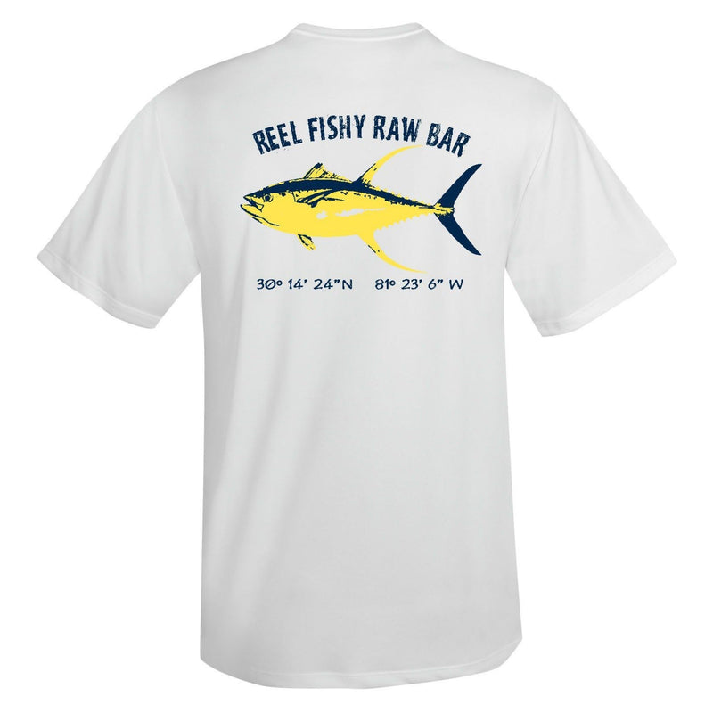Reel Fishy Raw Bar Tuna Performance Dry-Fit Short Sleeve in White