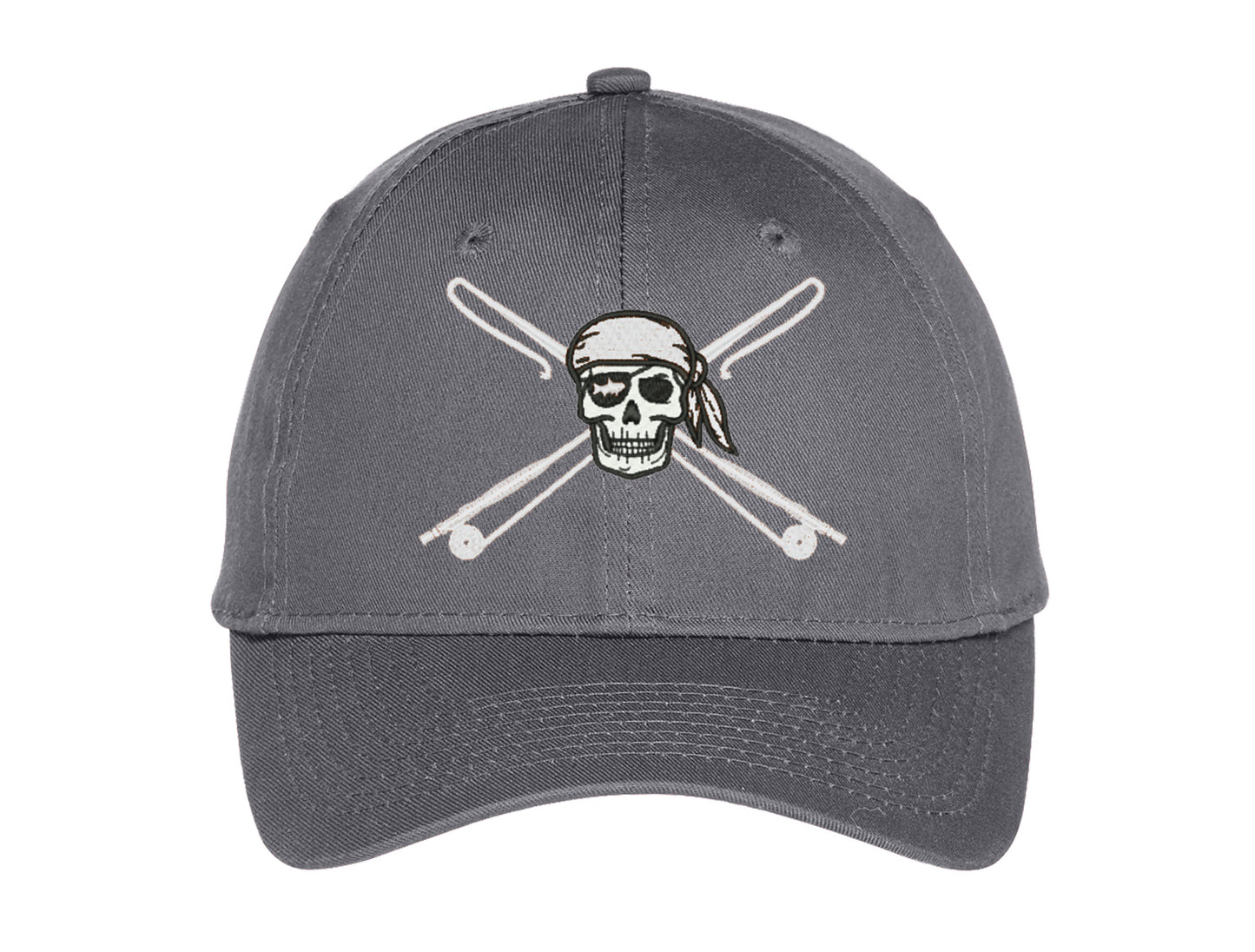 Kids fishing hat in charcoal with Reel Fishy Apparel Skull & Fishing Rods logo