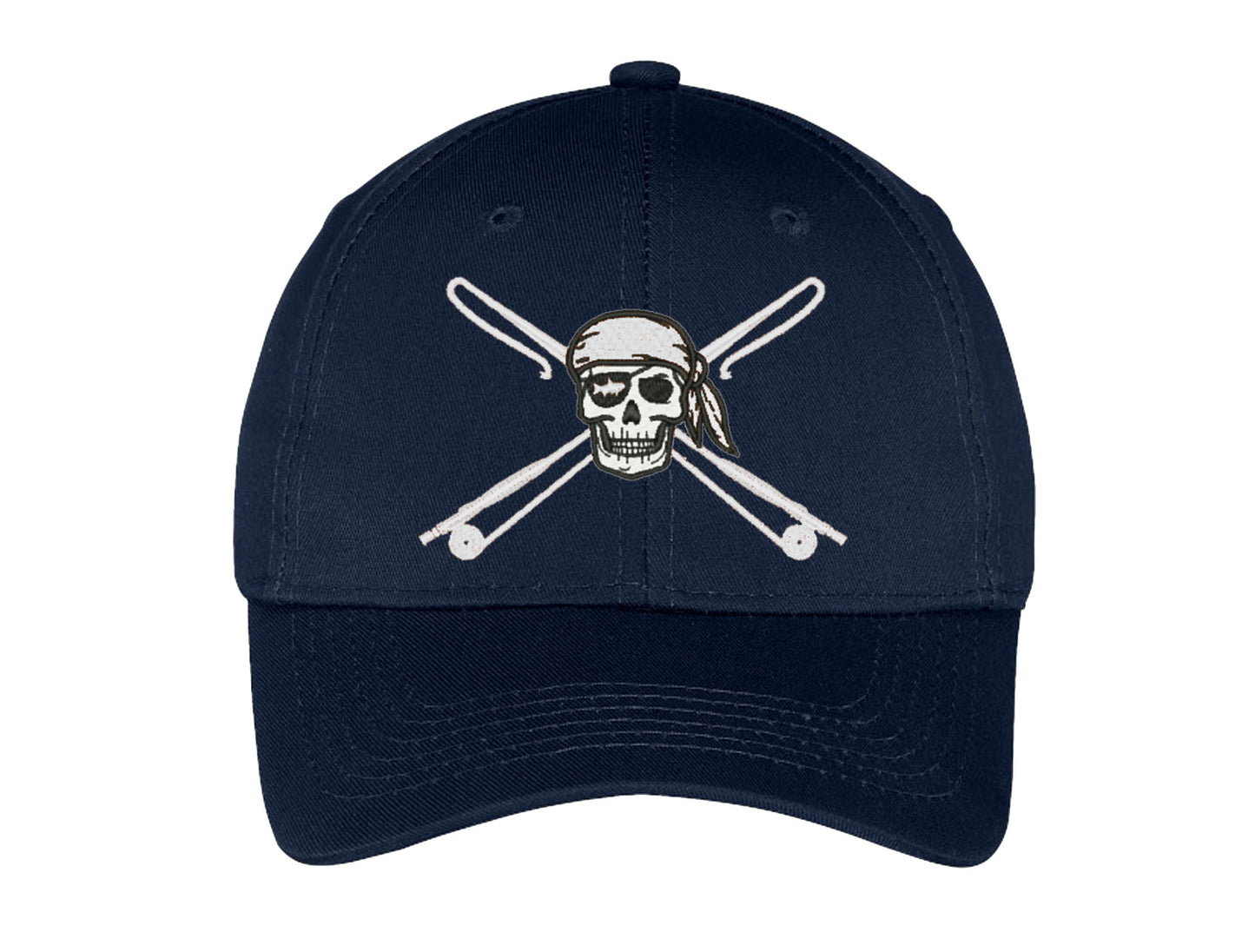 Kids fishing hat in navy with Reel Fishy Apparel Skull & Fishing Rods logo