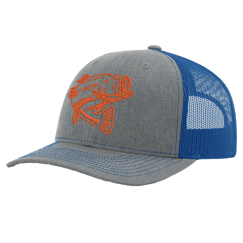 Bass Heather Gray with Royal Mesh Trucker Hat on Richardson 112 by Reel Fishy Apparel