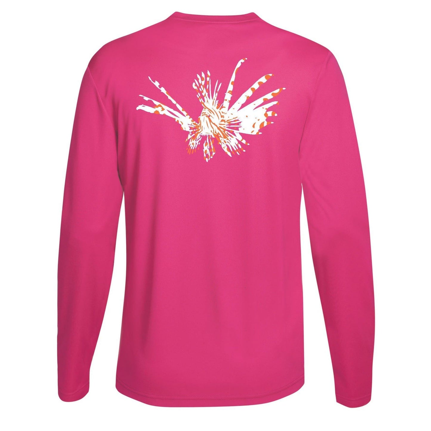 Lionfish logo on pink long sleeve dry-fit performance shirt