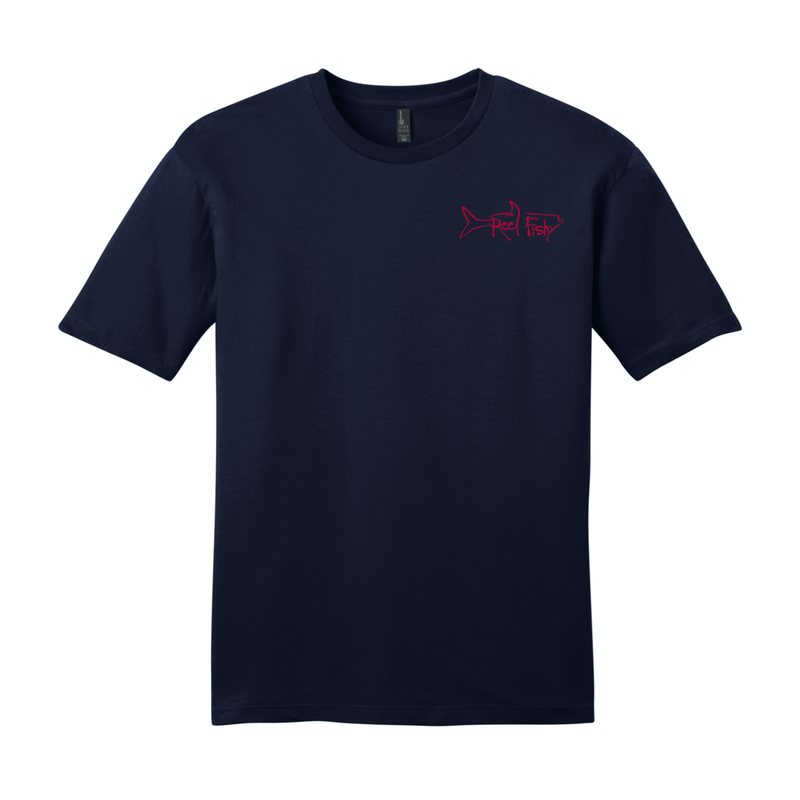 Lobster "Bug Tickler" dive flag cotton short sleeve t-shirt in navy with Reel Fishy Tarpon logo on front