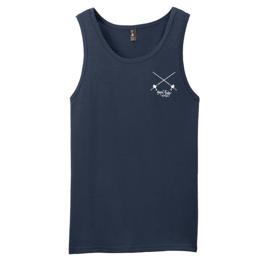 Men's Navy Cotton Tank Top - Reel Fishy Salt Rods logo on Front