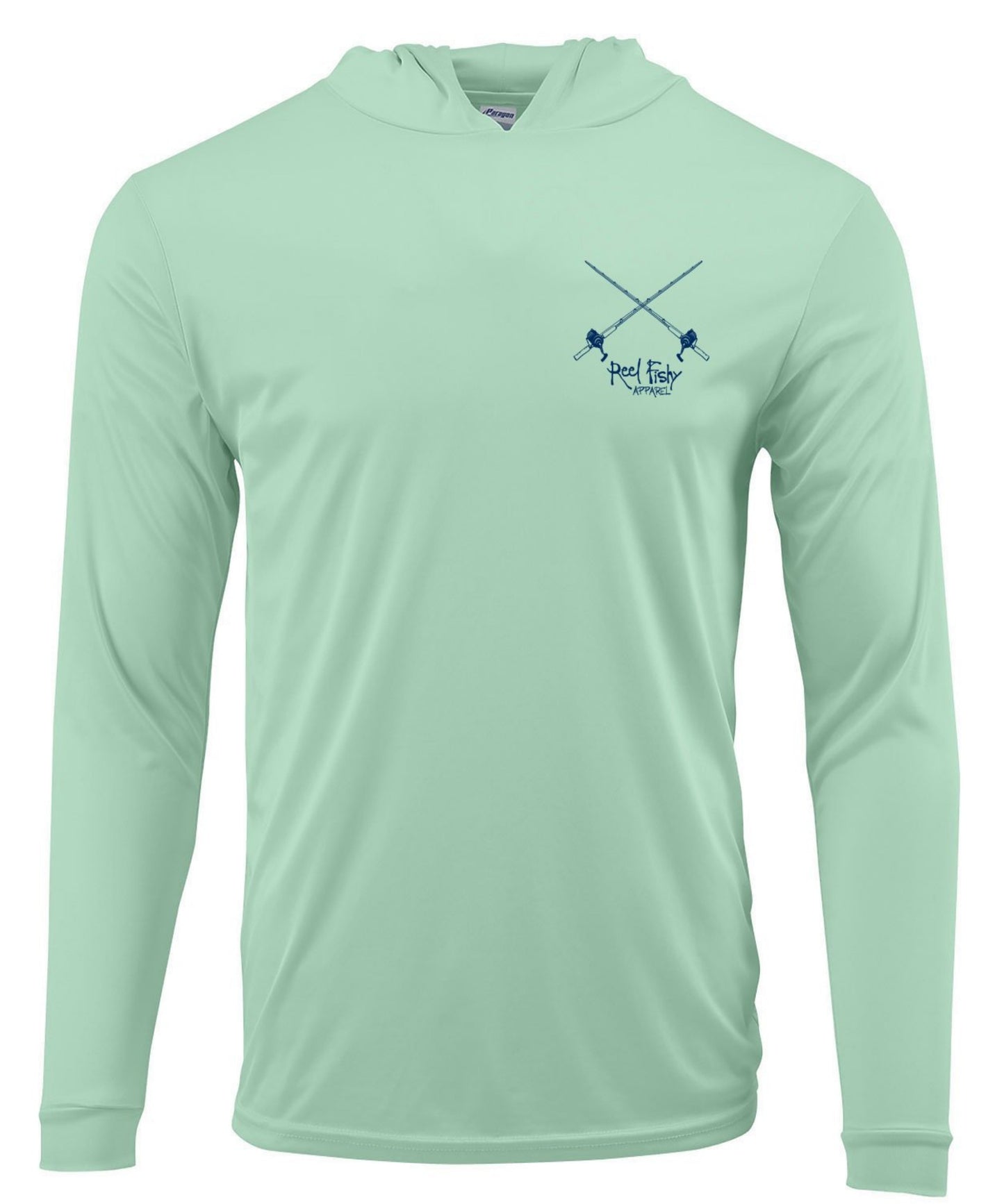 Seagrass Tarpon performance hoodie fishing shirt with long sleeves and 50+ UPF sun protection - Reel Fishy Apparel Salt Rod Logo on front