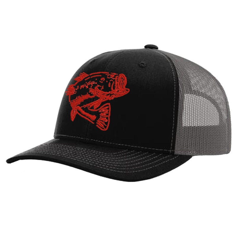 Bass Black with Charcoal Mesh Trucker Hat on Richardson 112 by Reel Fishy Apparel