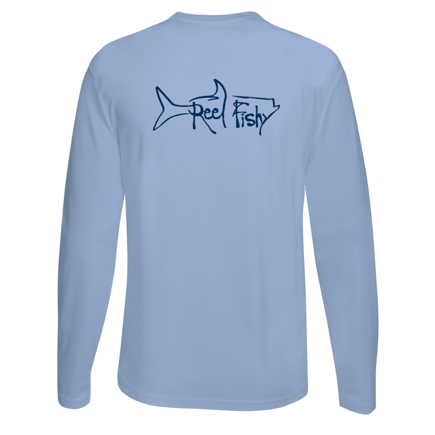 Unisex Light Blue Tarpon Performance Fishing Long Sleeve Shirt with 50+ UPF by Reel Fishy Apparel