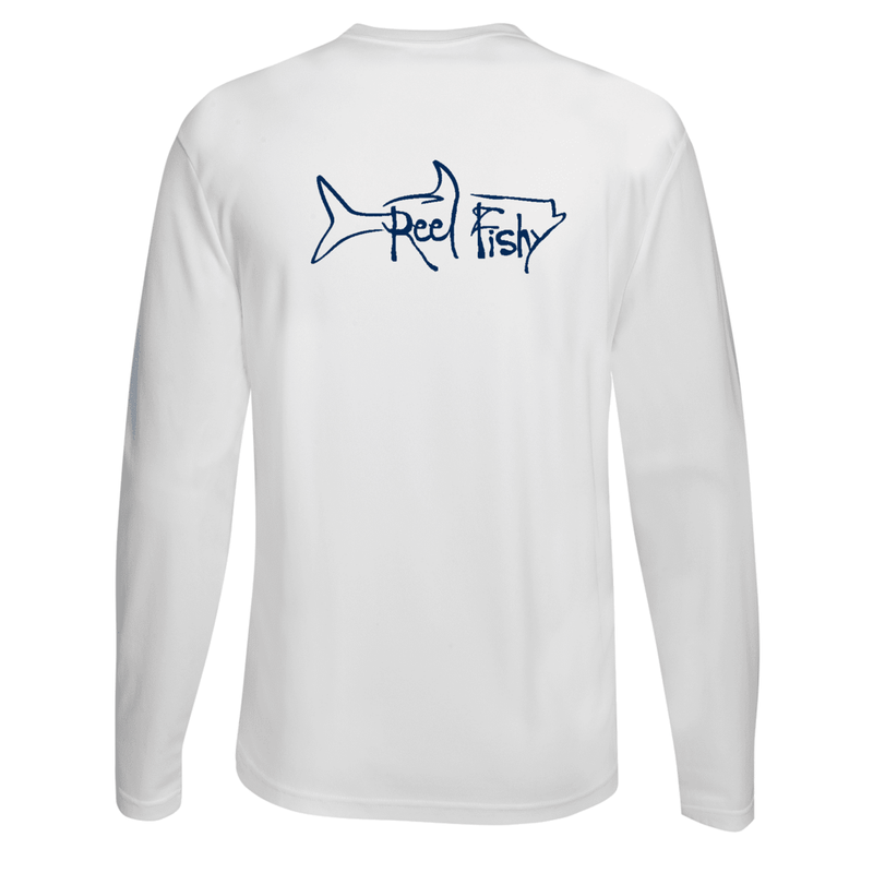Unisex White Tarpon Performance Fishing Long Sleeve Shirt with 50+ UPF by Reel Fishy Apparel