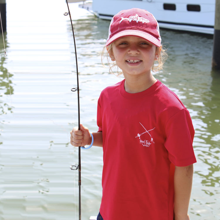 Youth Fishing Cotton T-shirts with Reel Fishy Pirate Skull & Salt Fishing Rods Logo 18M / Candy Pink