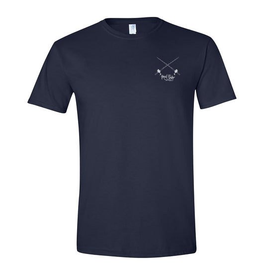Bass "Reel Hawg" Navy Cotton Short Sleeve Crew T-shirt with Reel Fishy salt rods on front