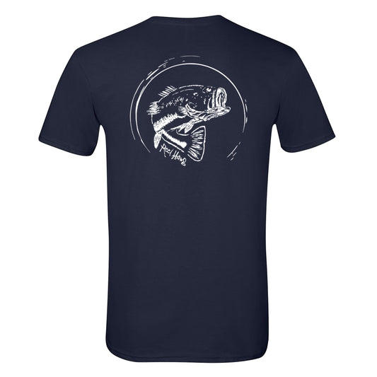 Bass "Reel Hawg" Navy Cotton Short Sleeve Crew T-shirt by Reel Fishy
