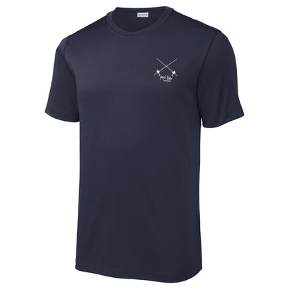 Reel Fishy "Reel Hawg" bass fishing navy short sleeve performance shirt with 50+ UV protection - salt rods front