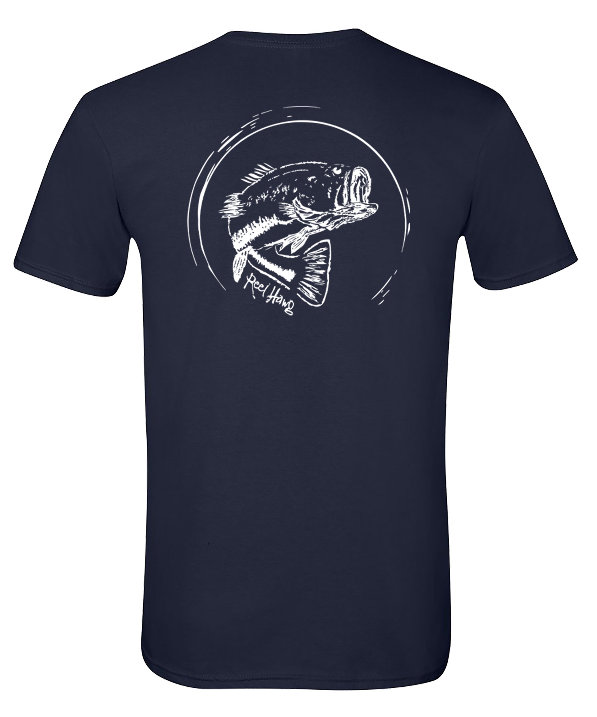 Bass Reel Hawg Fishing Cotton Crew T-Shirt by Reel Fishy Apparel XL / Navy