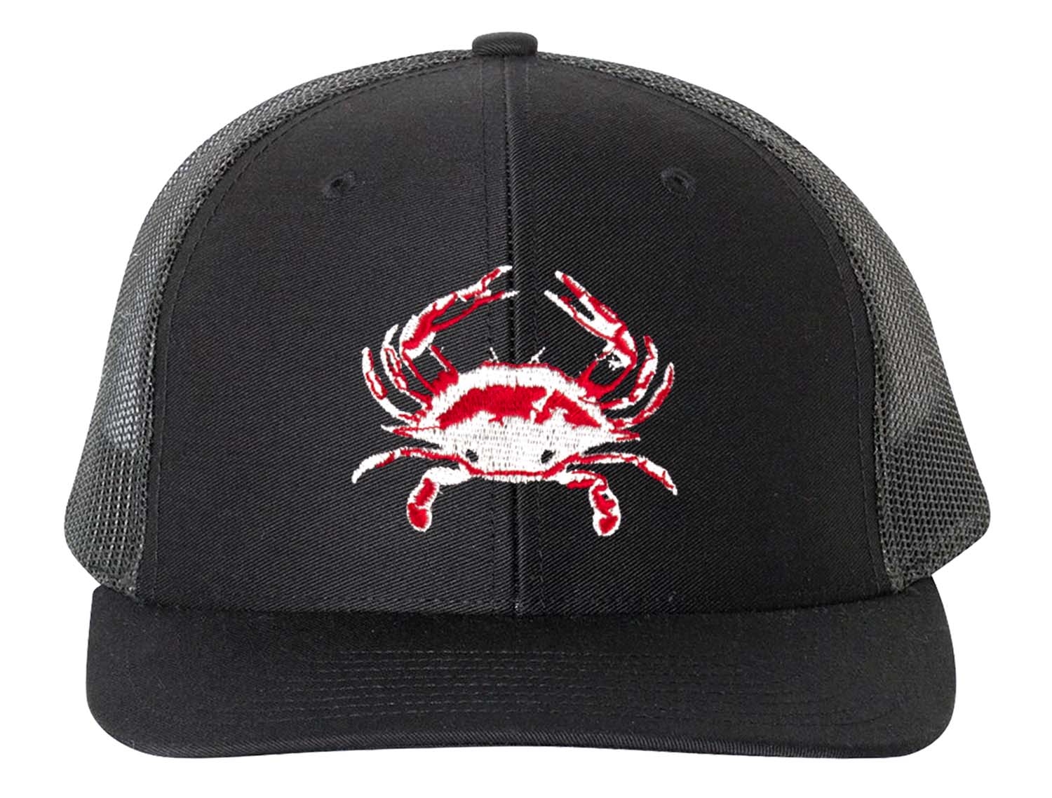 Blue Crab "Reel Crabby" Hat - Black/Black Mesh Structured Trucker Hat