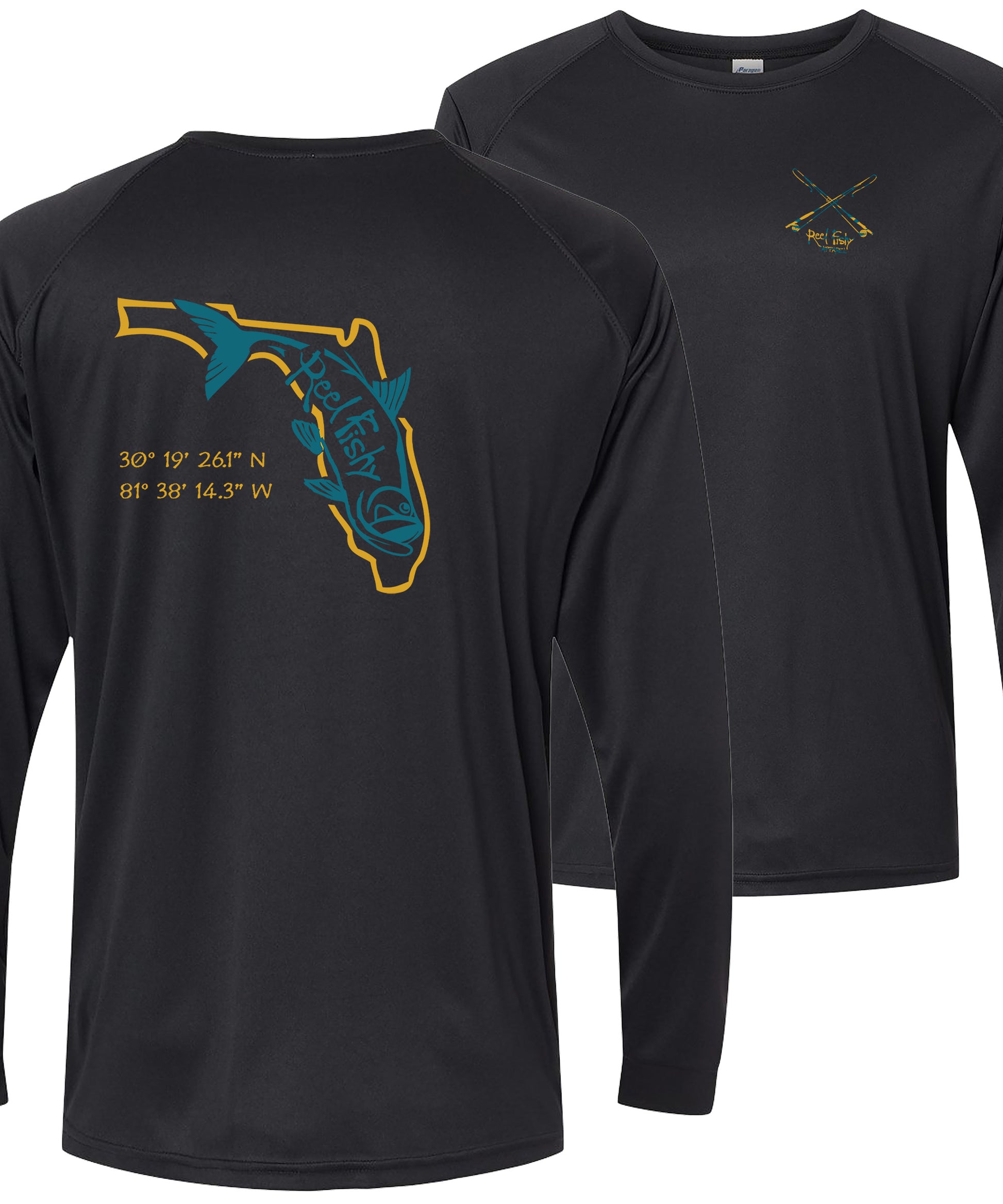 Black/Teal Tarpon State of FL Team Performance Shirts 50+UV Sun Protection Long Sleeves