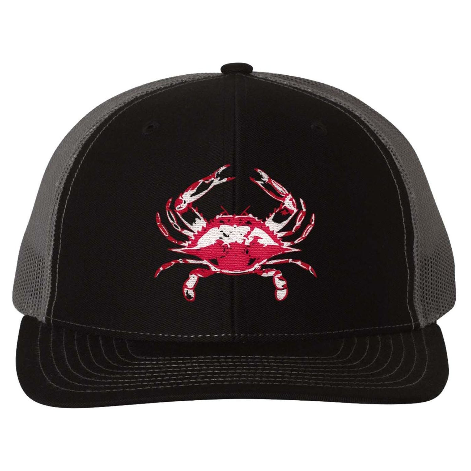 Blue Crab Black and Charcoal Mesh Structured Trucker Hat with Snapback