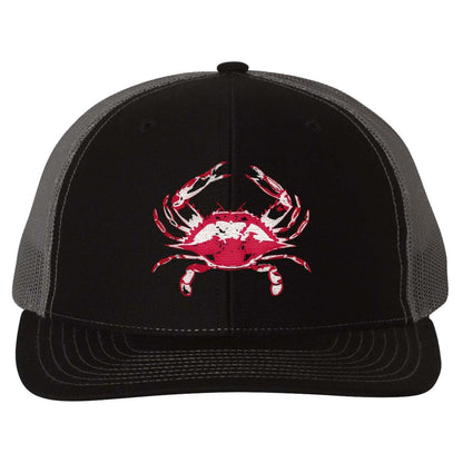 Blue Crab Black and Charcoal Mesh Structured Trucker Hat with Snapback