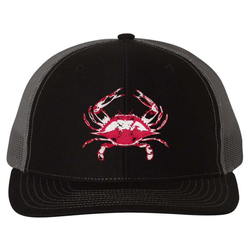Blue Crab Black and Charcoal Mesh Structured Trucker Hat with Snapback