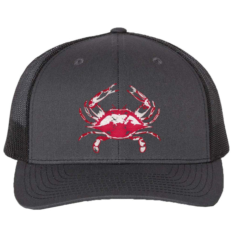 Blue Crab Charcoal and Black Mesh Structured Trucker Hat with Snapback