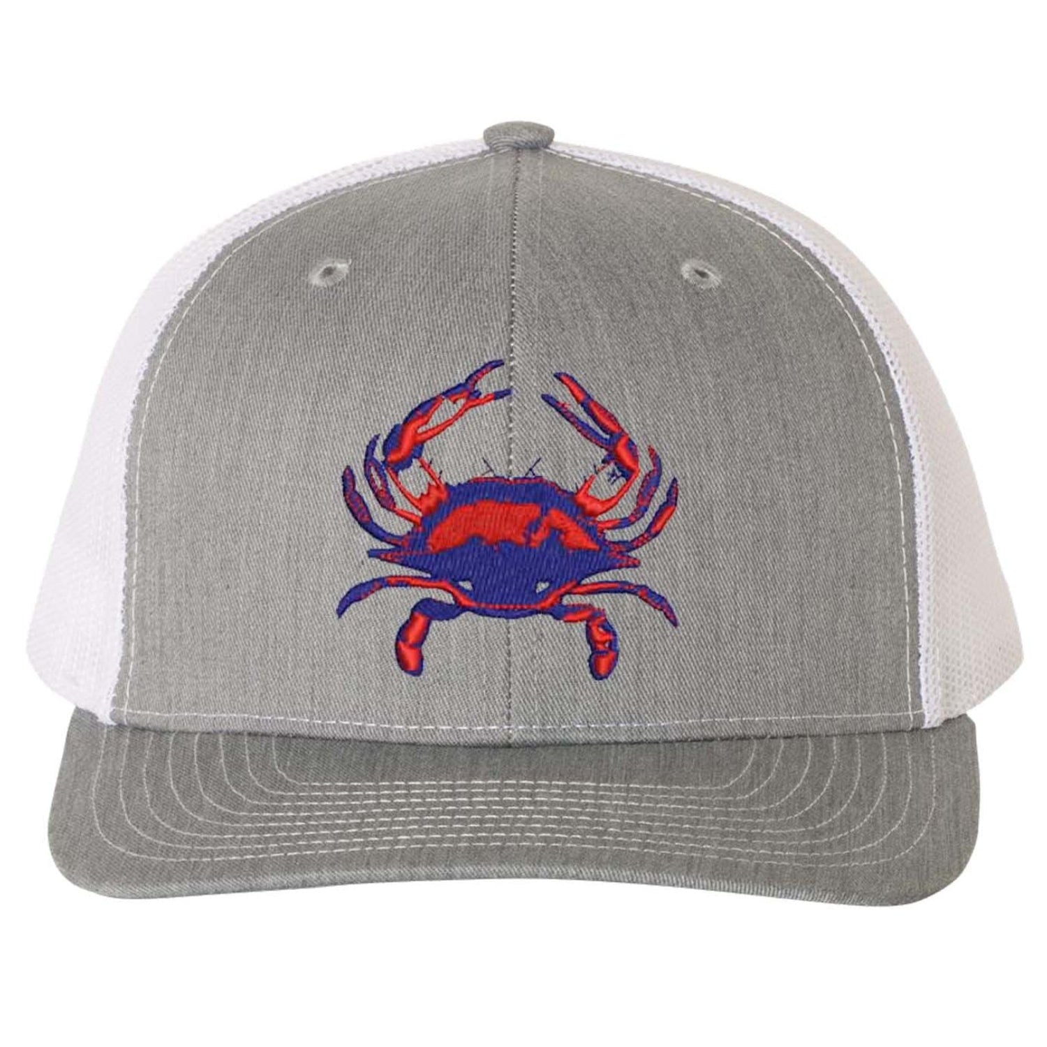 Blue Crab Heather Gray and White Mesh Structured Trucker Hat with Snapback